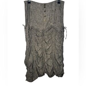 CORDELIA  Lagenlook Cottagecore Maxi Linen Blend Tie Ruched Skirt Size Large